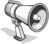 An isometric illustration of a megaphone