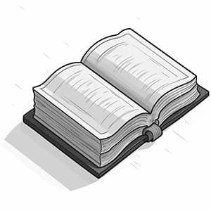An isometric drawing of a large and dusty tome.