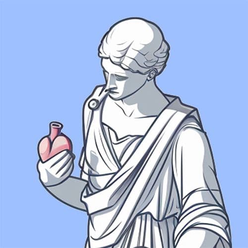 Illustration of a Greek marble surgeon holding a heart